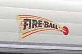1958 Fireball vintage travel trailer with a cool Firenball logo decal on the front