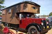 1959 Federal truck skillfully turned into an huge truck based camper with custom stained glass windows