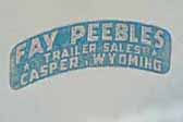 Original Fay Peebles Trailer Sales decal from Casper Wyoming on the side of a 1961 Shasta vintage trailer