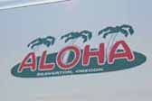 1966 Aloha vintage trailer looks great with a new Aloha reproduction logo decal on the front