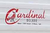 Cardinal logo graphics decal on the front of a 1966 Cardinal Deluxe vintage travel trailer