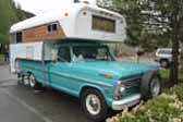 Photo of a vintage Chinook fiberglass Camper Shell mounted on a beautiful 1968 Ford pickup truck
