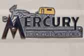 Very cool original chrome emblem casting of the Mercury logo on the side of a vintage Mercury trailer