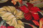 This image is a sample of a great looking retro fabric pattern with Hawaiian Flowers on a black background, for your vintage trailer