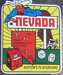 Vintage Travel Decal from Nevada features gambling theme and slogan: Nation's Playground
