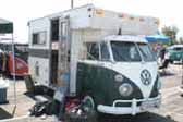 Large custom camper unit combined with a vintage split-window Volkswagen bus, is a roomy and classic truck based camper