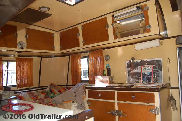 Photo shows the upper cabinets in a 1937 vintage Vagabond trailer