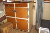 Picture of the kitchen cabinets in a vintage 1937 Vagabond trailer