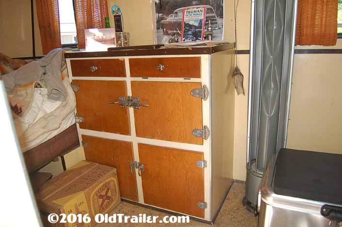 Vintage 1937 Vagabond trailer kitchen cabinets