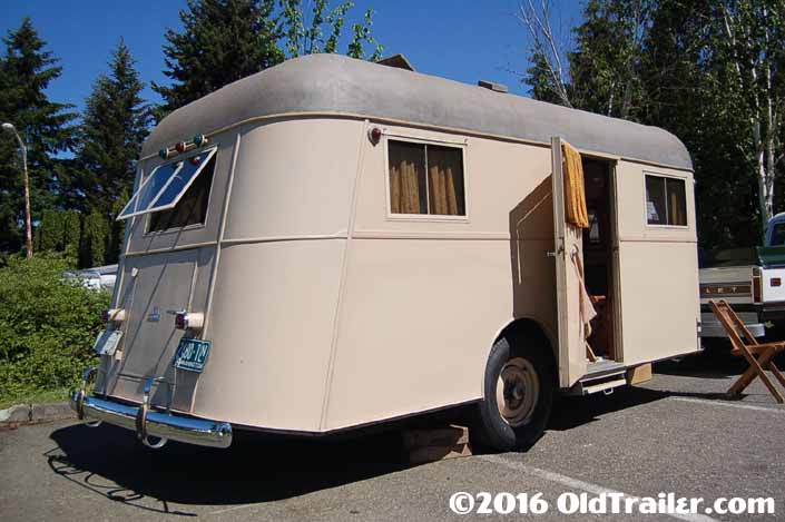 1937 vintage Vagabond travel trailer rear view