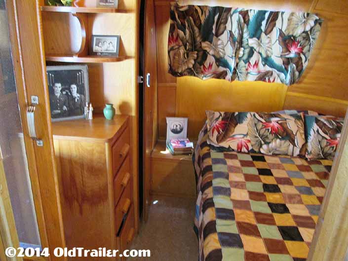 1948 vintage Vagabond trailer with original built in dresser cabinet in the rear bedroom