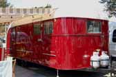 Vintage 1949 Vagabond trailer painted red and cream colors