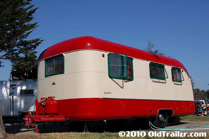 This is a beautifully restored vintage 1950 Vagabond trailer
