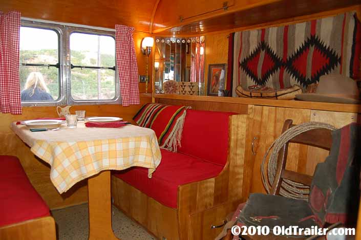 Vintage 1950 Vagabond trailer has the dining area on the street side