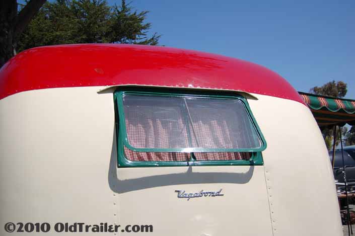 Vintage 1950 Vagabond trailer with original Vagabond logo script on the back