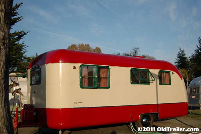 This 1950 Vagabond trailer coach is setup for camping at the Pismo Trailer Rally