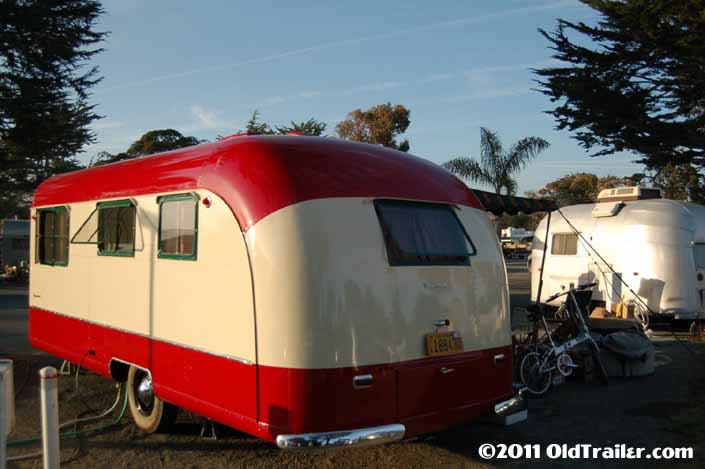 Beautiful 1950 Vagabond trailer restoration, showing the rear end