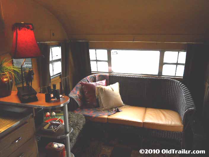 1950 Vagabond trailer living room area in the front of the trailer