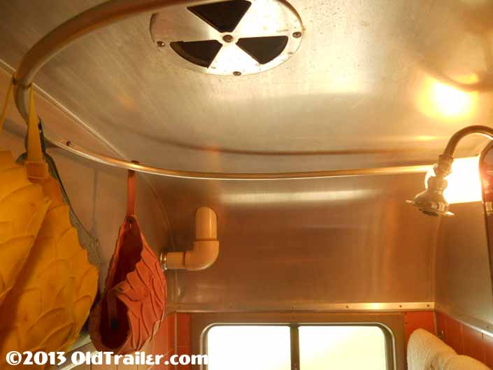 Photo of a 1951 Vagabond trailer showing the original ceiling vent