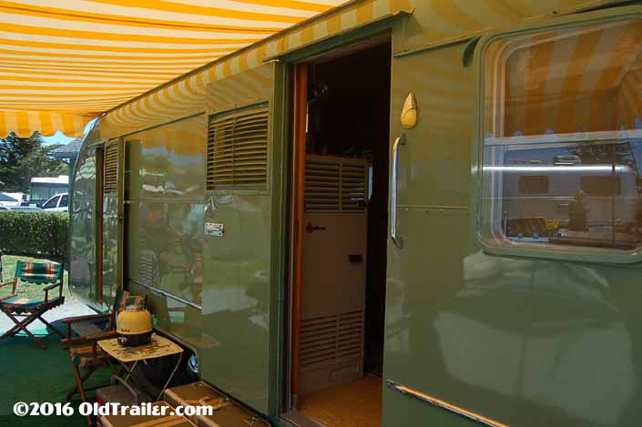 Restored 1951 Vagabond trailer has the original sliding screen door pocket door