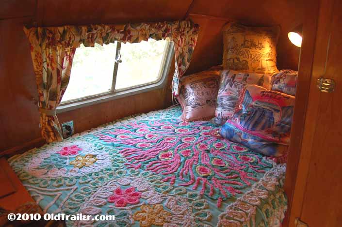 Restored 1951 Vagabond vintage trailer has a cozy back bedroom