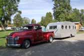 Photo of a vintage chevy pickup truck towing a 1952 airfloat trailer