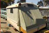 Floor section pulls out to provide more space in a 1954 Ranger PopTop Tent Trailer
