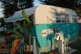 Classic 1955 Aljoa trailer at Trail Along to Pismo trailer campout in Pismo Beach California