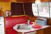 1950's diner inspired decorating in 1956 Shasta Trailer dining area