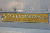 An original Yellowstone, Wakarusa, Indiana cast logo badge on the side of a 1957 Yellowstone vintage trailer