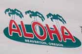 Vintage 1960 Aloha trailer with a new Aloha reproduction logo decal on the front