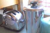 1961 Shasta Trailer with cool vintage mid-century toaster and coffee maker accessories