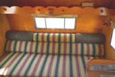 Striped Bedspread in 1962 Shasta Travel Trailer Restored Bedroom Area