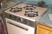 Original 3-burner gas stove unit in 1963 Shasta Travel Trailer