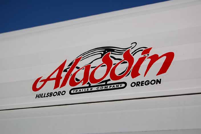 Photo of a beautiful Aladdin Travel Trailer reproduction logo decal sticker
