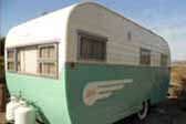 Beautifully restored Aljoa trailer painted 2-tone mint green and cream