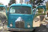 Photo of front-end of amazing art-deco styled Decoliner Motorhome created by Randy Grubb