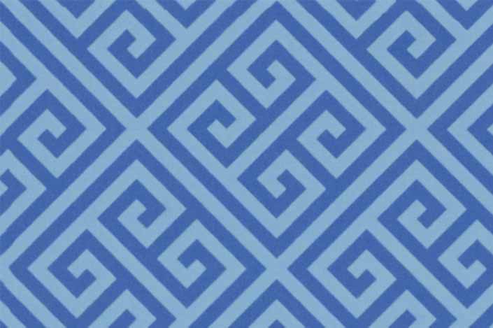 Retro formica laminate sample chip; Blue Greek Key pattern #9492