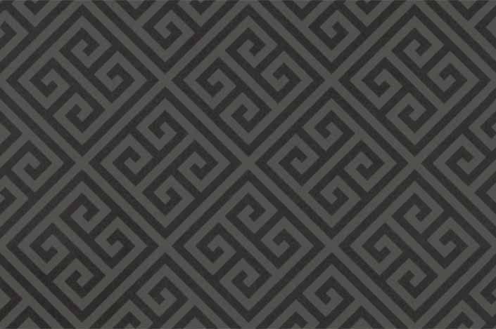 Retro formica laminate sample chip; Charcoal Greek Key pattern #9494