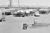 Government photo shows a group of 1940's Travel Trailers that housed workers and their families, at Project Hanford Trailer City in Washington