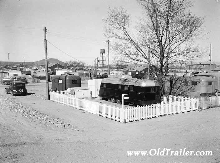 Government photo shows acres of 1940's vintage trailers that housed wmployees and their families, at Project Hanford Trailer City in Washington