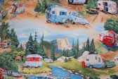 This image is a sample of a great looking retro fabric pattern with station wagons, vintage trailers and pickup trucks