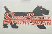 Original Serro Scotty Sportsman logo decal on the front of a vintage Serro Scotty Sportsman trailer