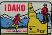 Idaho Vintage Travel Decal features sporty outdoor ice skating girl with Gem of The Mountains slogan