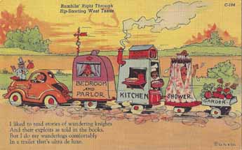 Vintage travel trailer comic linen post card