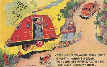 Collectable linen vintage trailer humor postcard