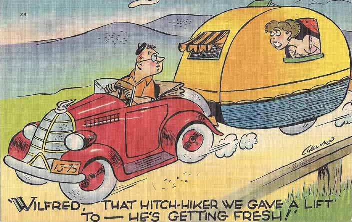 Vintage Trailer Travel Naughty Humor Postcard