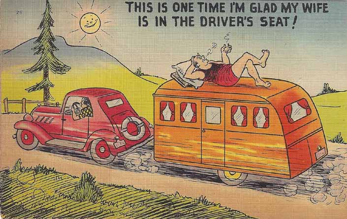 Vintage Trailer Camping Comic Postcard