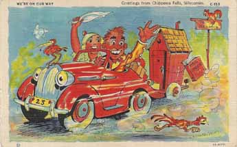 Vintage Travel Trailer comics post card
