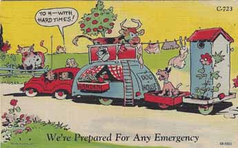 Collectable vintage trailer comic linen postcard